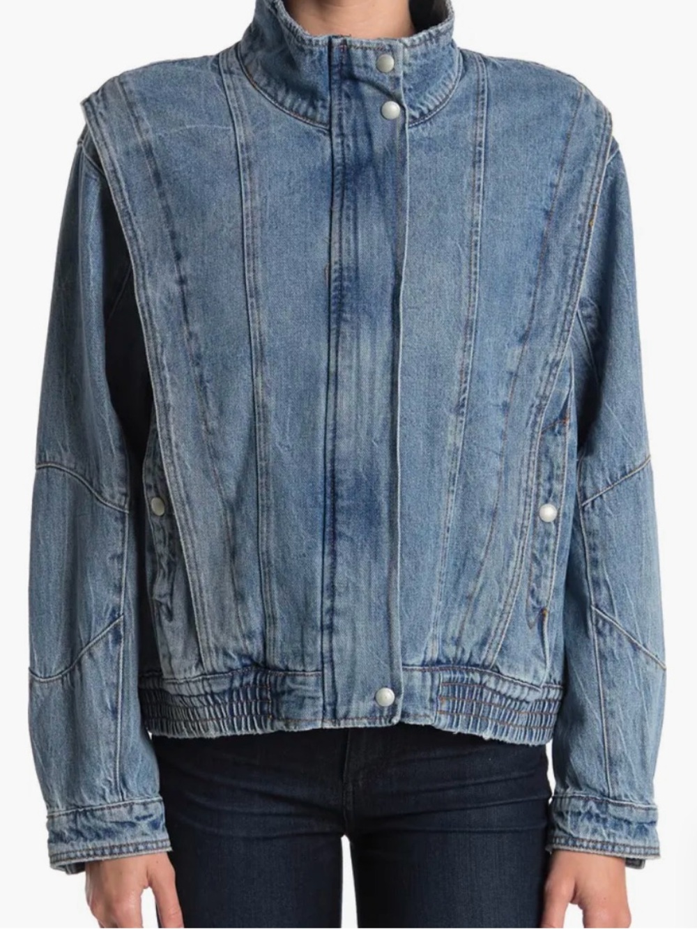 Blank NYC Washed Blue Denim Bomber Jacket - Picture 5 of 5